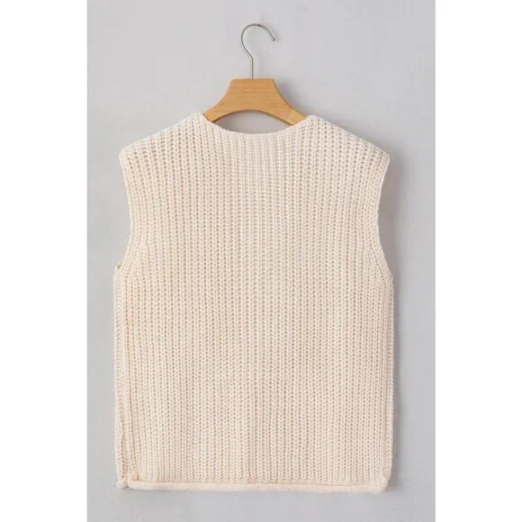 NWT ESME Cream Sleeveless Sweater Knit Vest With Gold Buttons - Picture 5 of 11